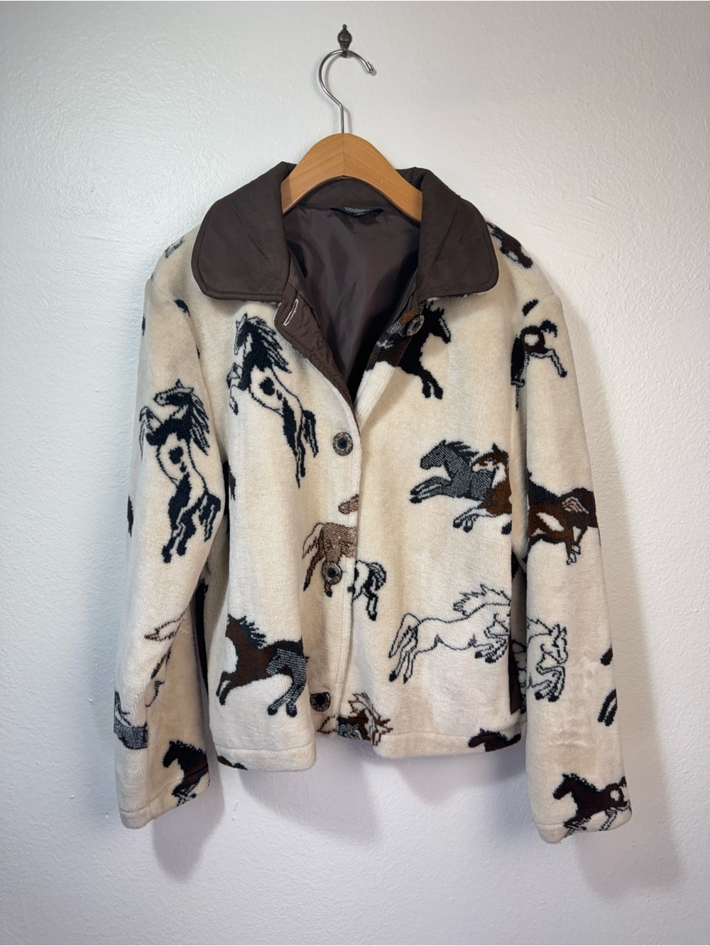 Vintage Tsunami Sport Horse Print Fleece Jacket M Made in Canada 90s Western
